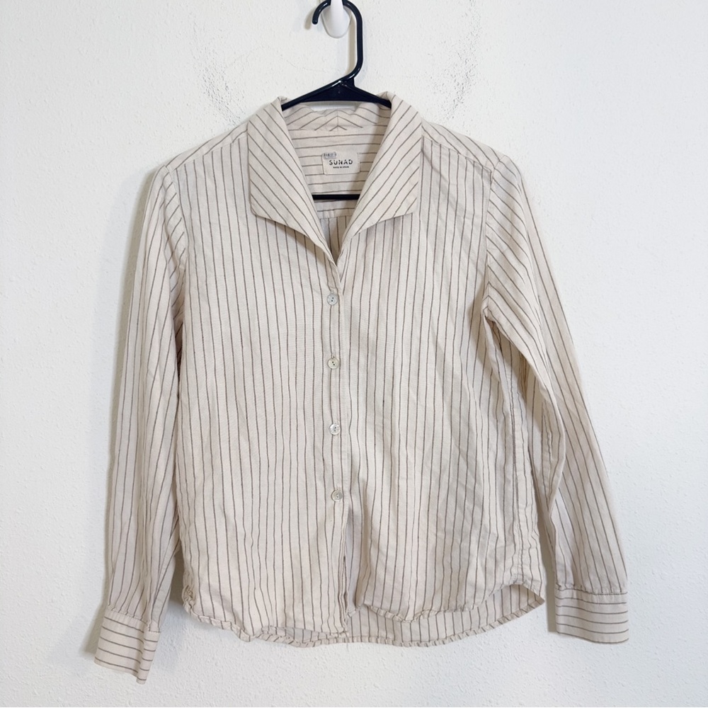 Sunad long sleeve cotton striped button up shirt